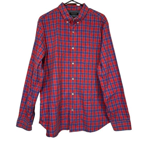 Banana‎ Republic Camden Fit Red & Purple Plaid Print Long Sleeve Button Down XL - Picture 1 of 8